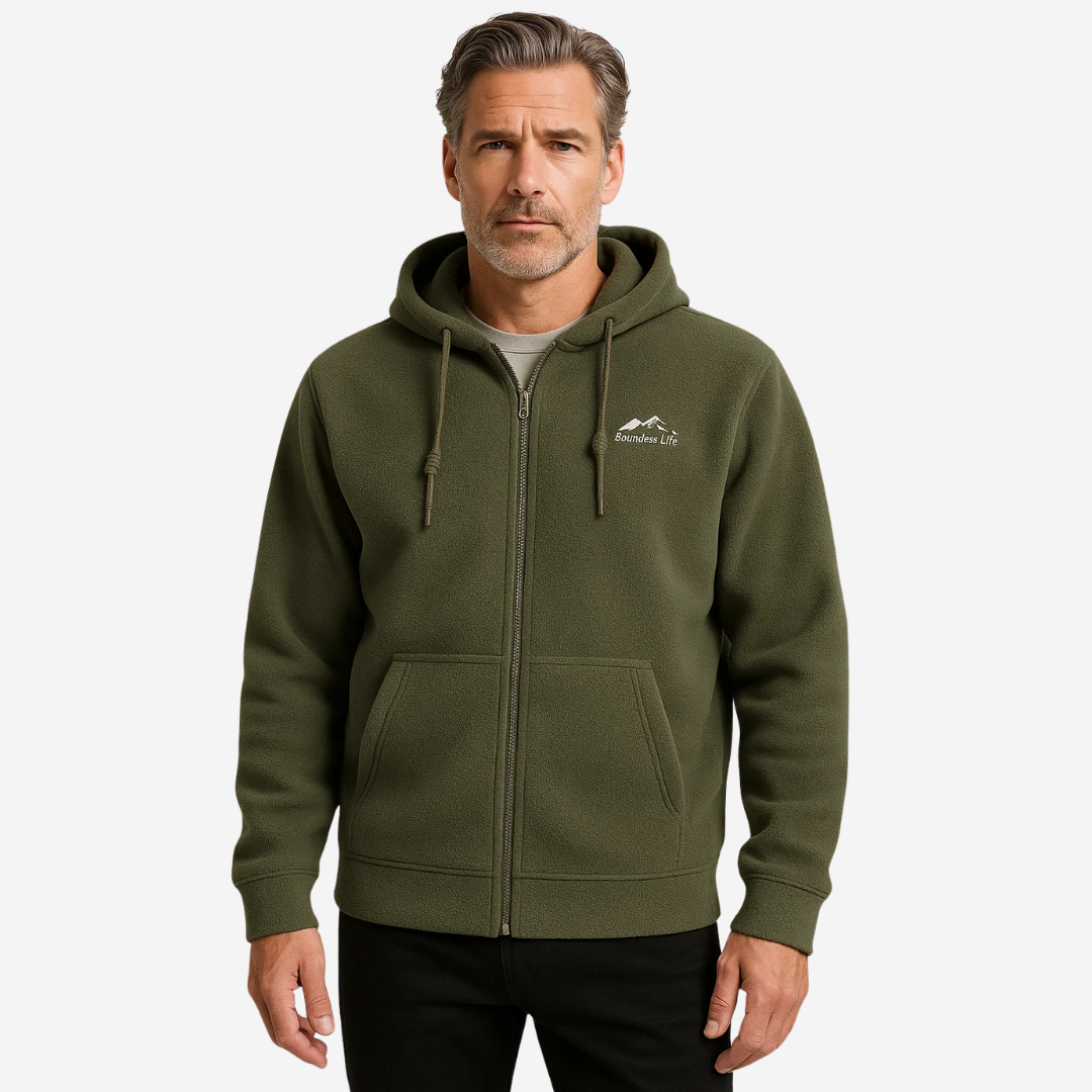 Mens Fleece Jacket with Hood and Zip Front