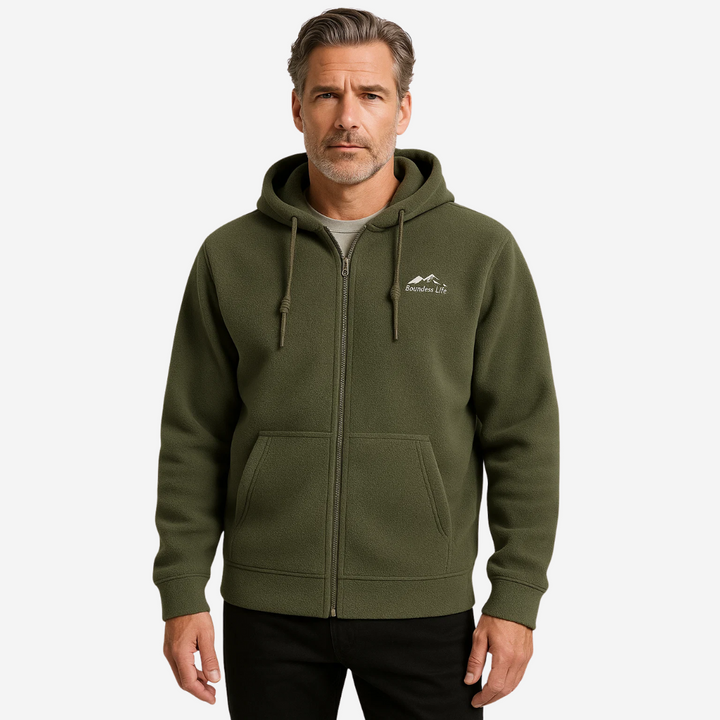 Mens Fleece Jacket with Hood and Zip Front