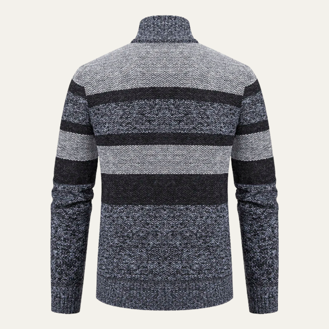 Mens Knit Zip Cardigan Warm Striped Fit