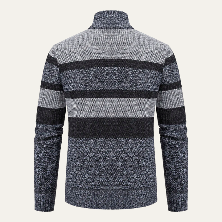 Mens Knit Zip Cardigan Warm Striped Fit