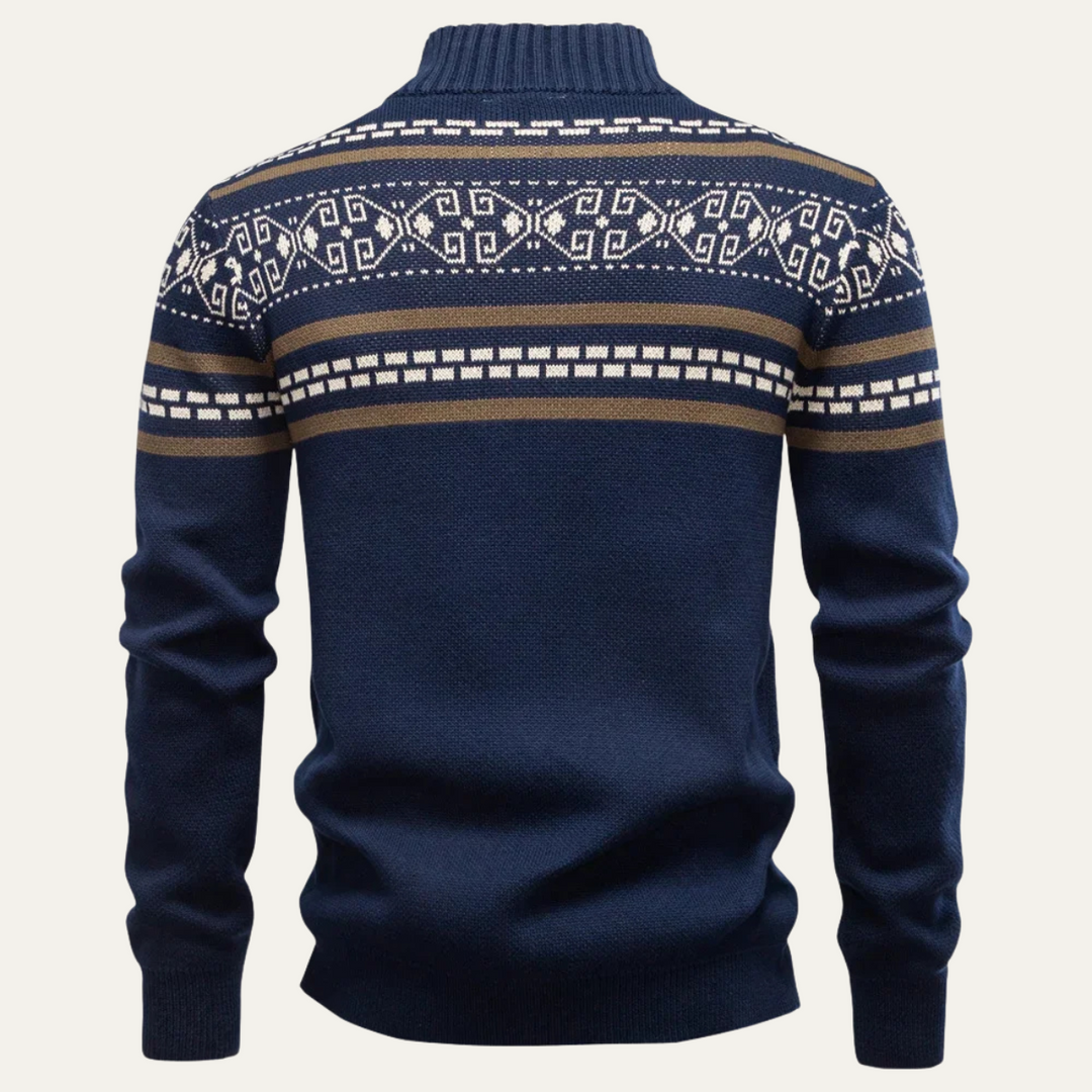 Mens Knit Zip-Up Cardigan Patterned Warm Fit