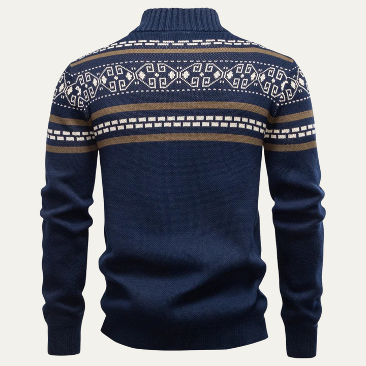 Mens Knit Zip-Up Cardigan Patterned Warm Fit