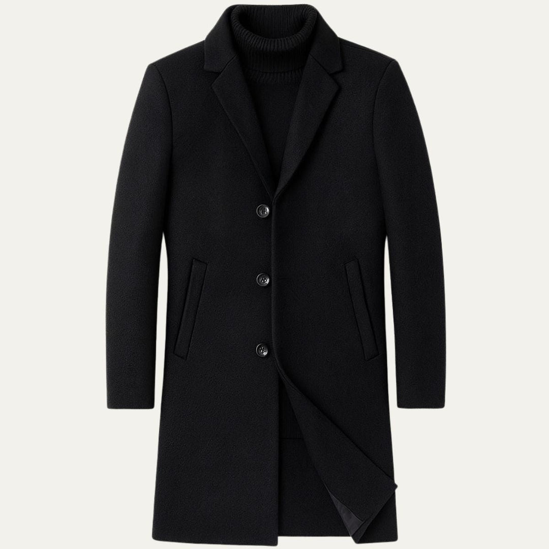 Mens Wool Coat Single Breasted Stand Collar