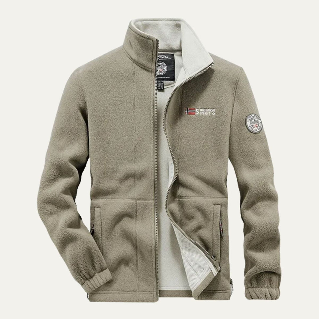 Mens Fleece Jacket Textured High Collar Zip Front