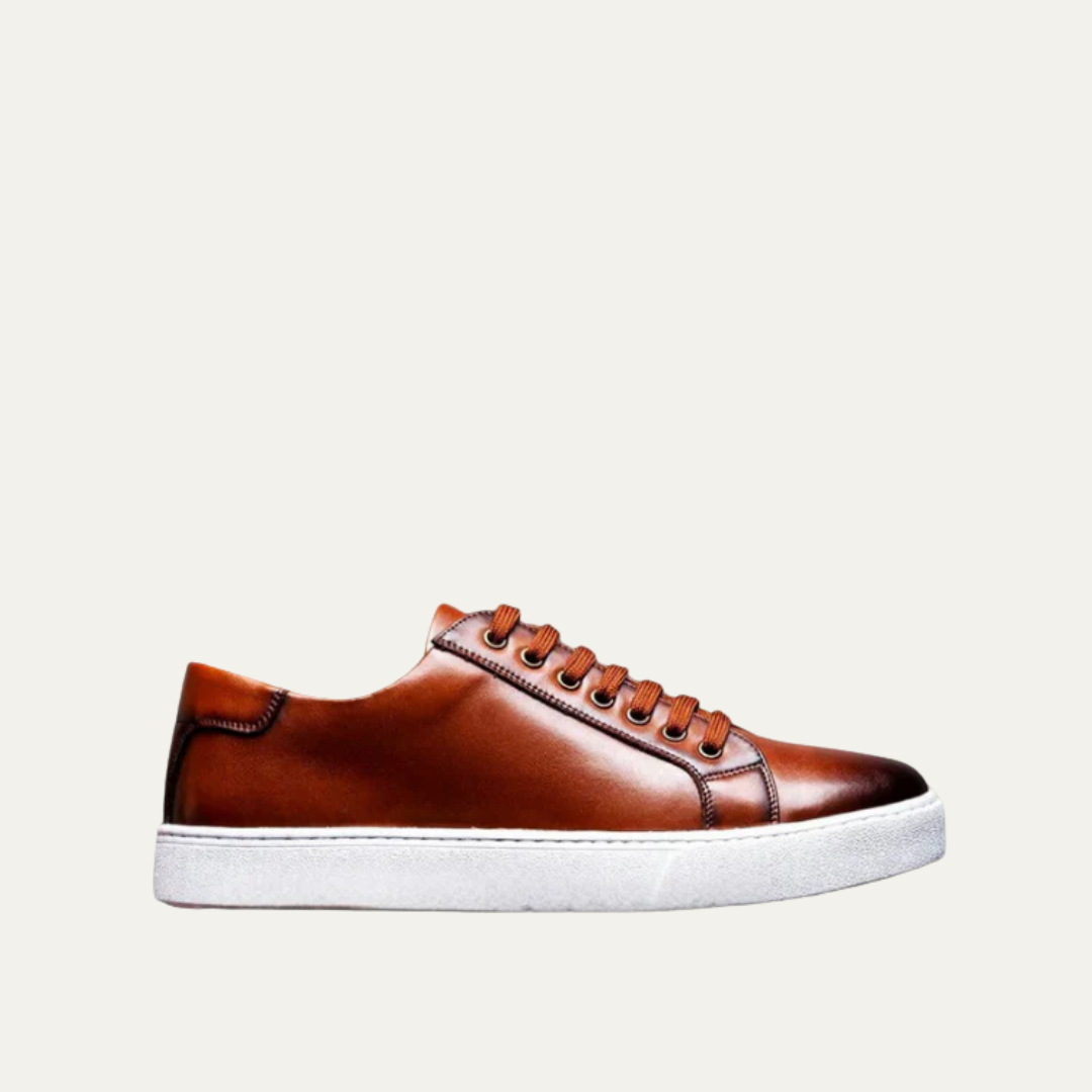 Mens Leather Low-Top Sneakers Thick Cupsole