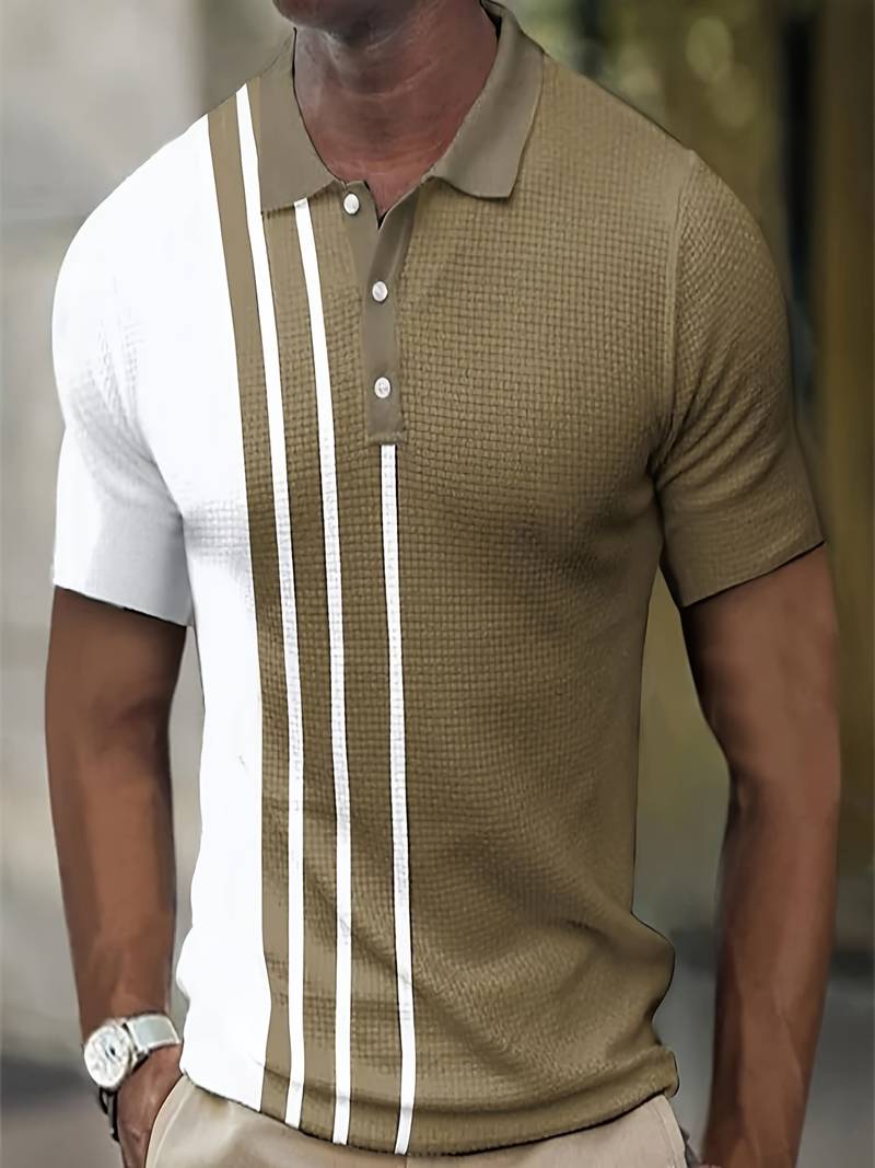 Mens Shirt Waffle Knit Stripe Pattern Relaxed Fit