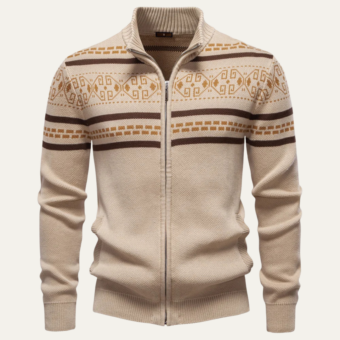 Mens Knit Zip-Up Cardigan Patterned Warm Fit