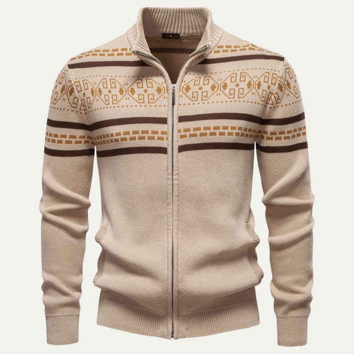 Mens Knit Zip-Up Cardigan Patterned Warm Fit