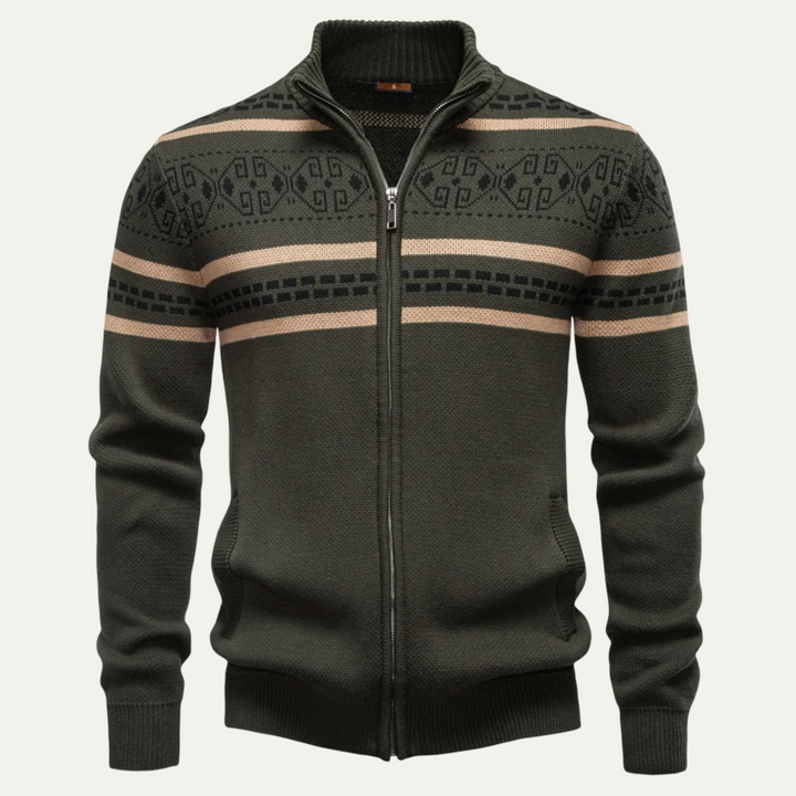 Mens Knit Zip-Up Cardigan Patterned Warm Fit