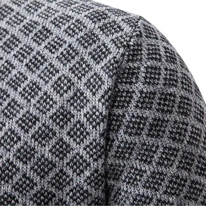 Mens Knitted Cardigan Diamond Pattern Zip-Up