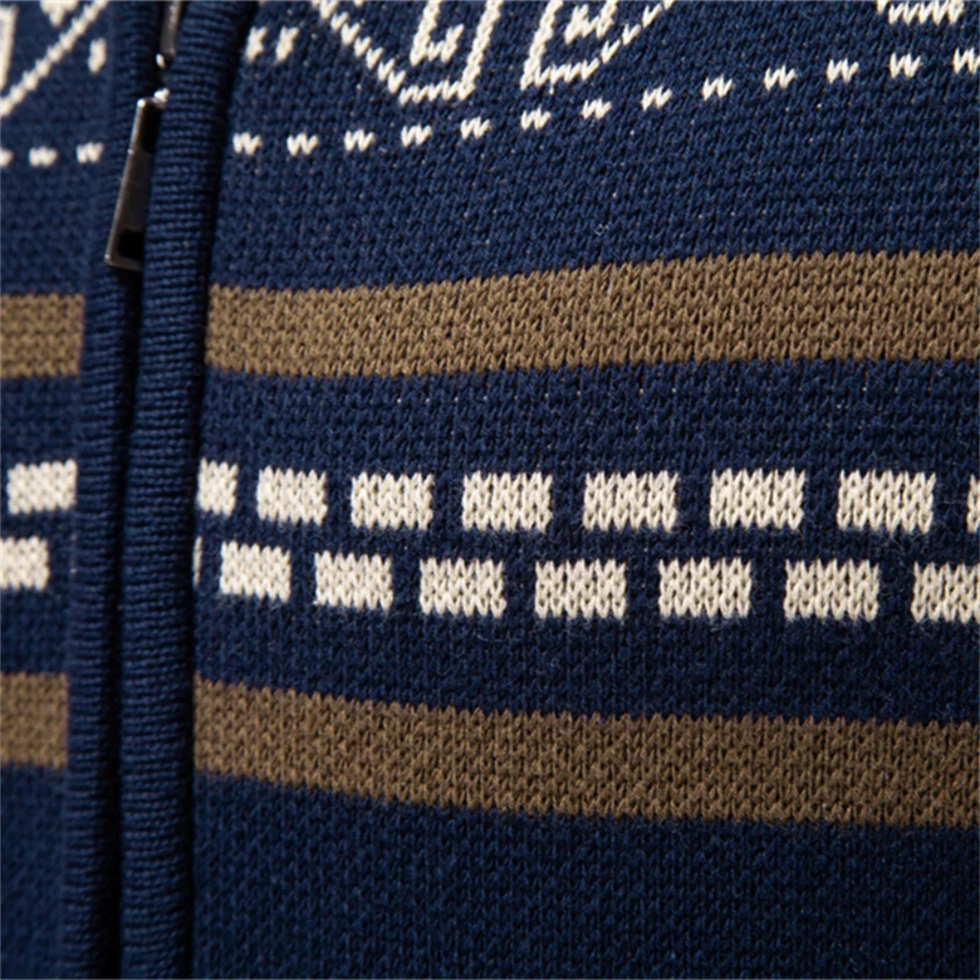 Mens Knit Zip-Up Cardigan Patterned Warm Fit