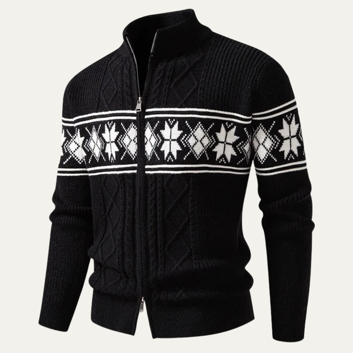 Mens Zip Cardigan Wool Blend Classic Pattern Winter