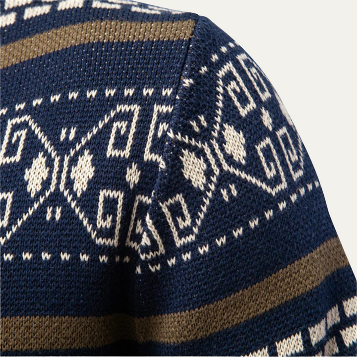 Mens Knit Zip-Up Cardigan Patterned Warm Fit