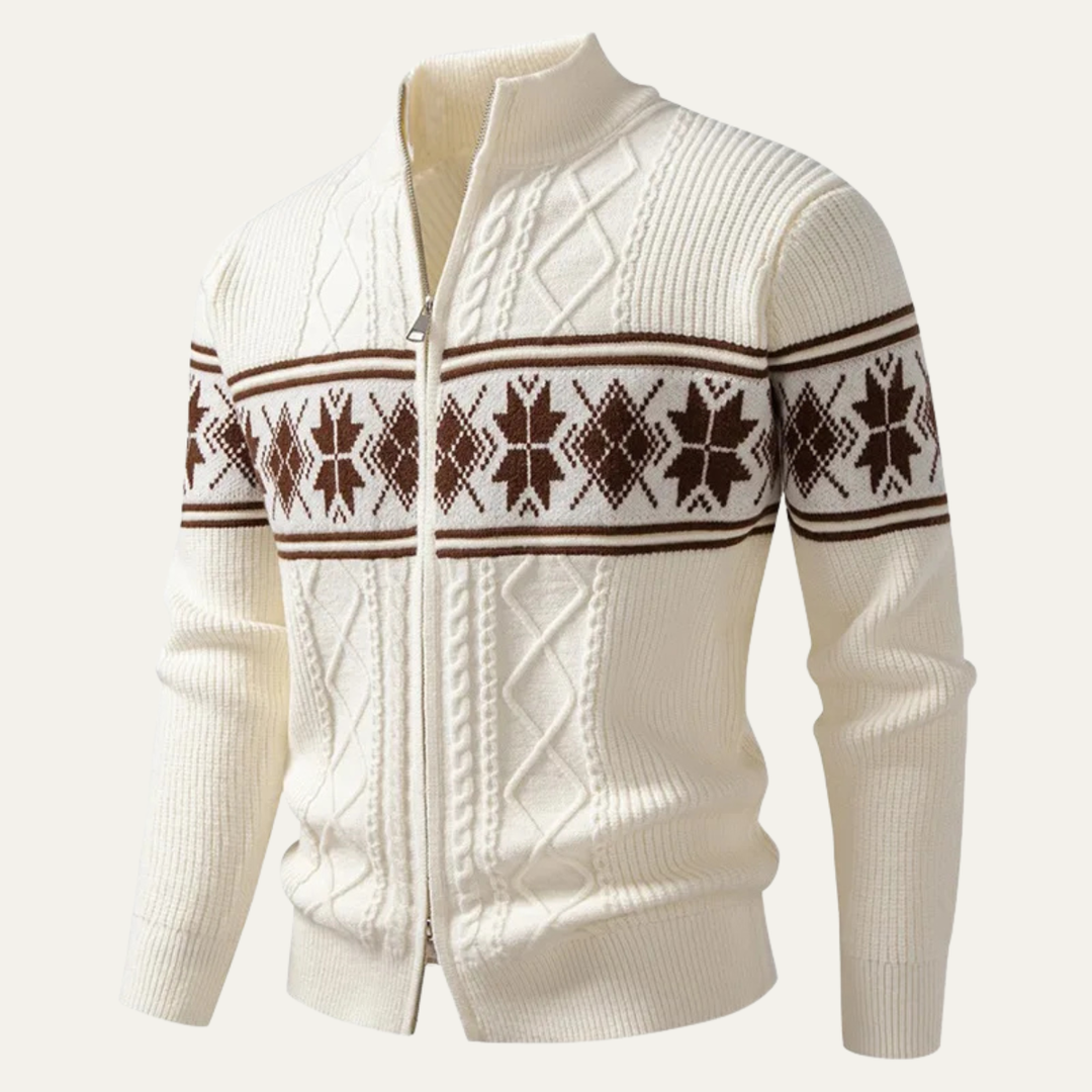 Mens Zip Cardigan Wool Blend Classic Pattern Winter