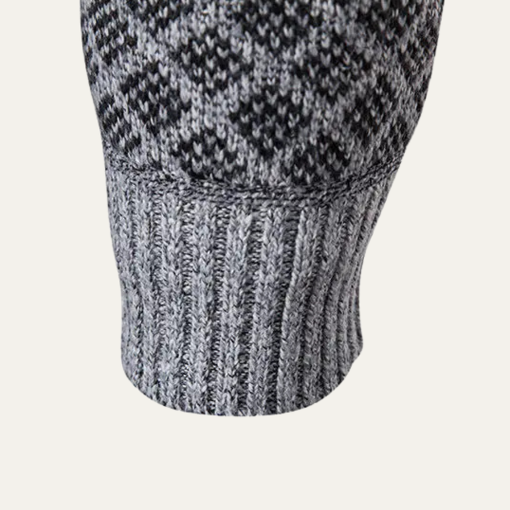 Mens Knitted Cardigan Diamond Pattern Zip-Up