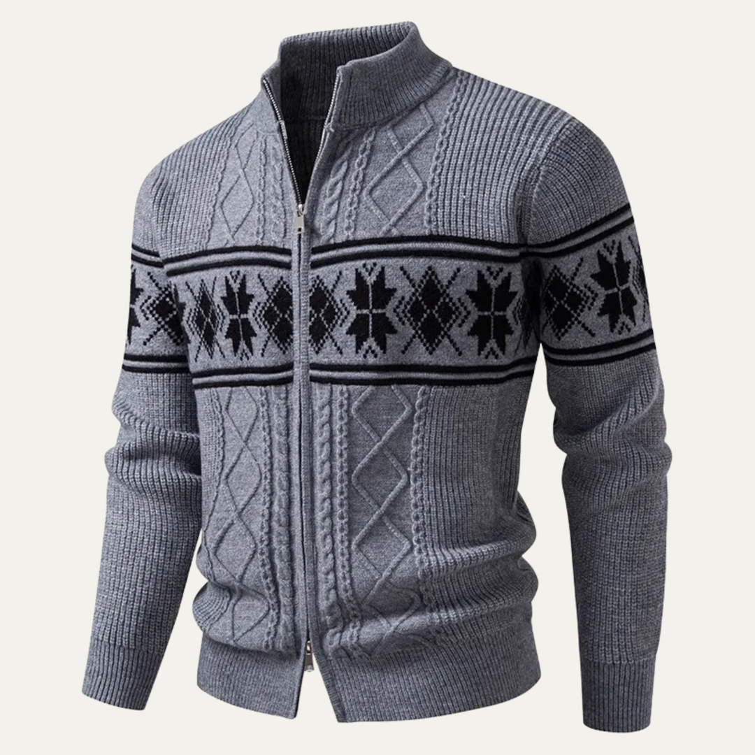 Mens Zip Cardigan Wool Blend Classic Pattern Winter
