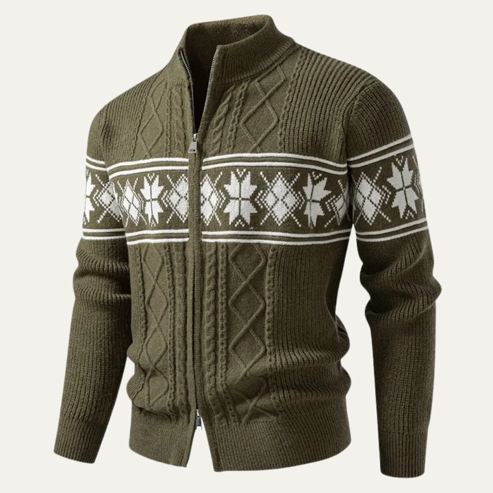 Mens Zip Cardigan Wool Blend Classic Pattern Winter