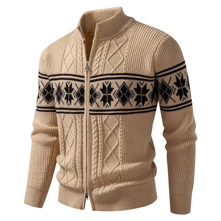 Mens Zip Cardigan Wool Blend Classic Pattern Winter