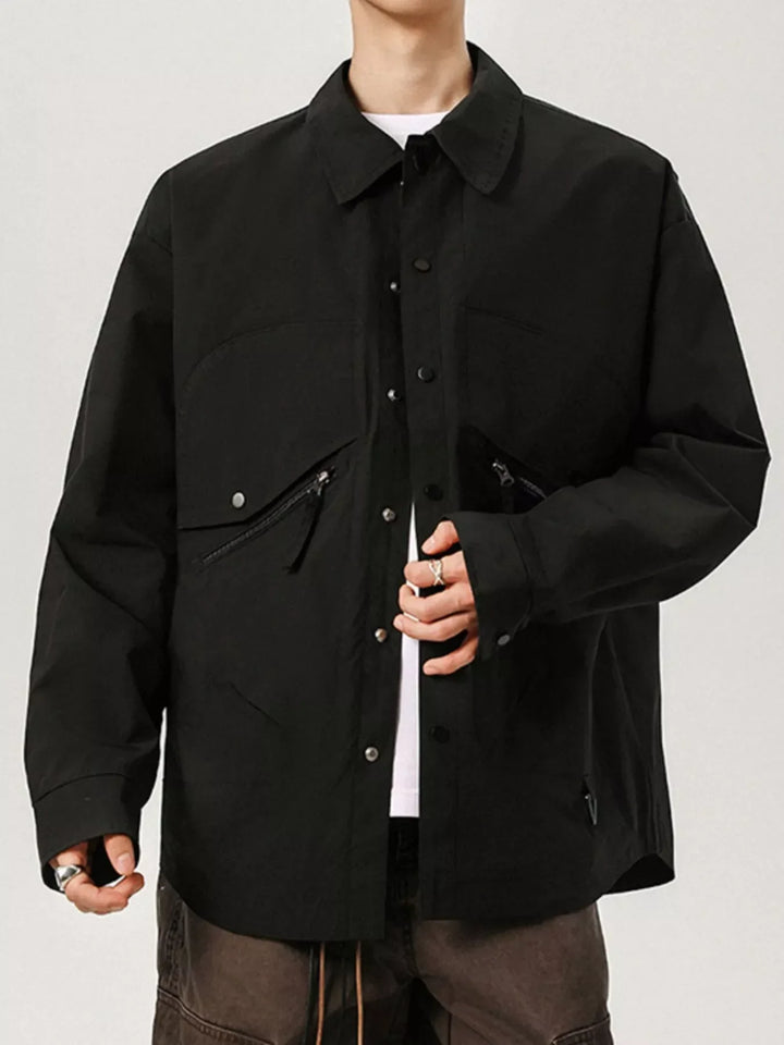 Mens Casual Snap Button Jacket Relaxed Fit - BritishMode