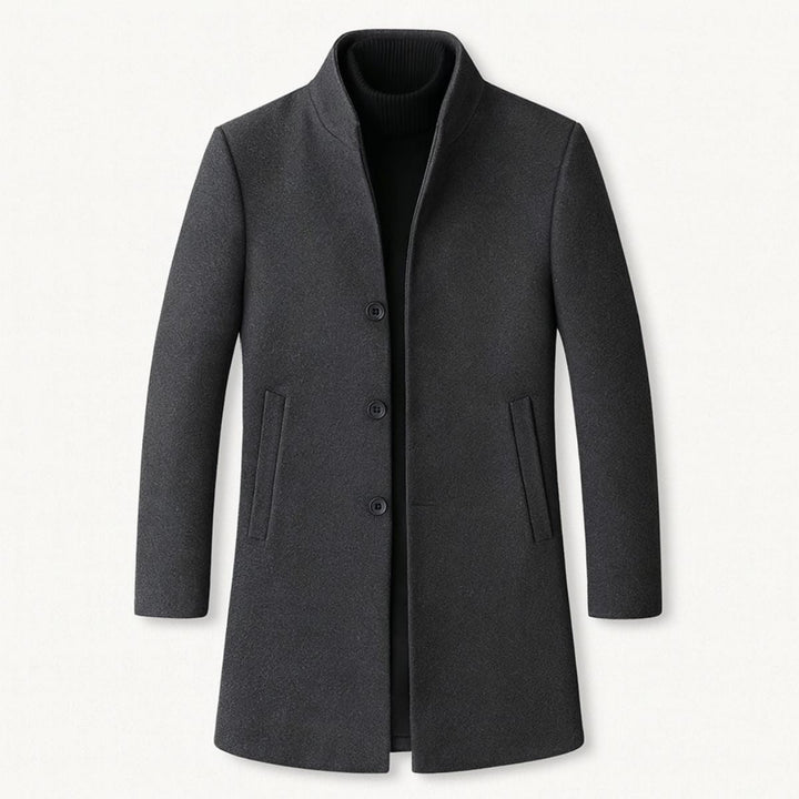 Mens Wool Coat Single Breasted Stand Collar