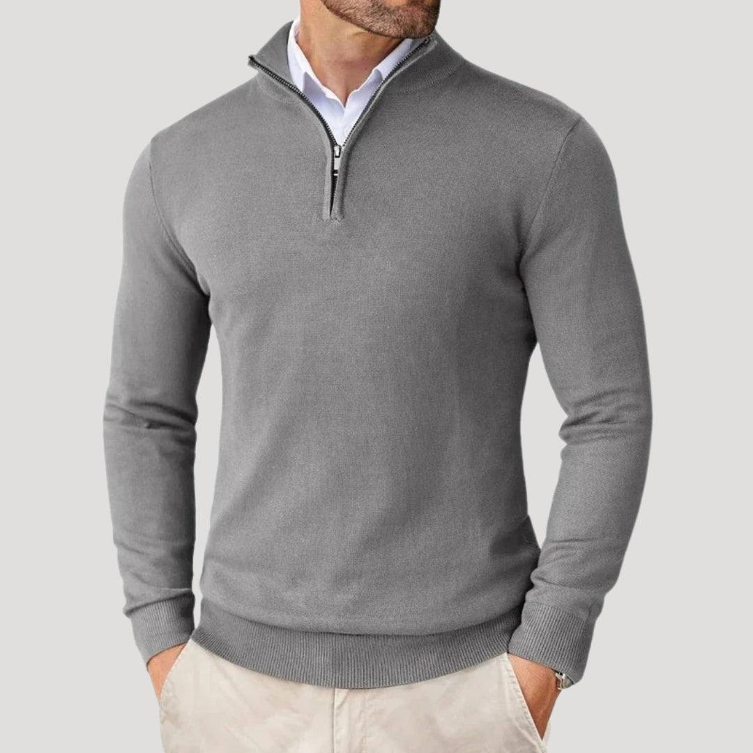 Mens Quarter Zip Sweater Fine Knit Stand Collar