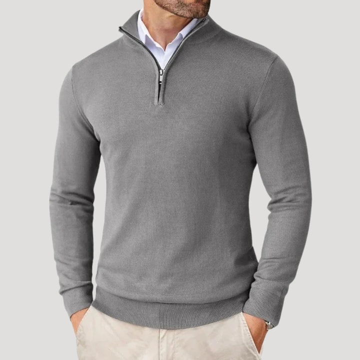 Mens Quarter Zip Sweater Fine Knit Stand Collar