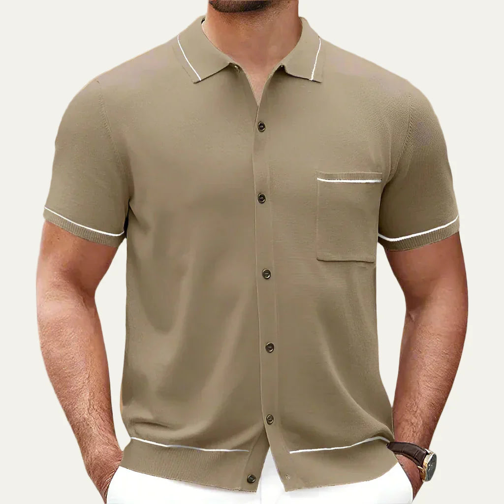Mens Knitted Polo Shirt Full Button Front