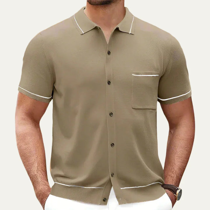 Mens Knitted Polo Shirt Full Button Front