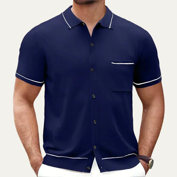 Mens Knitted Polo Shirt Full Button Front