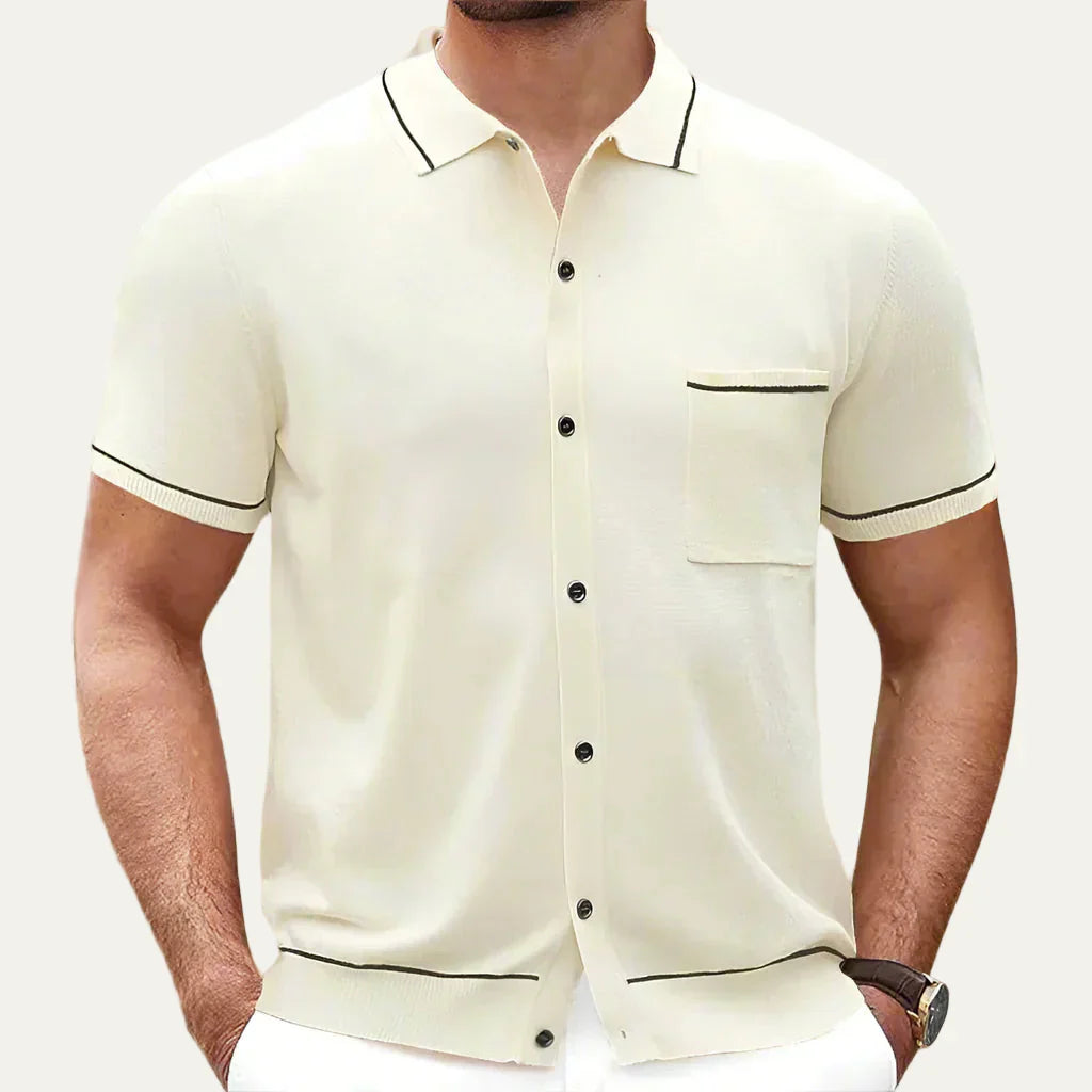 Mens Knitted Polo Shirt Full Button Front - BritishMode