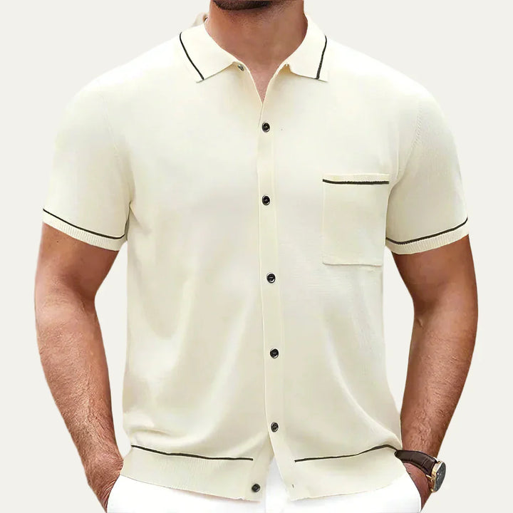 Mens Knitted Polo Shirt Full Button Front - BritishMode