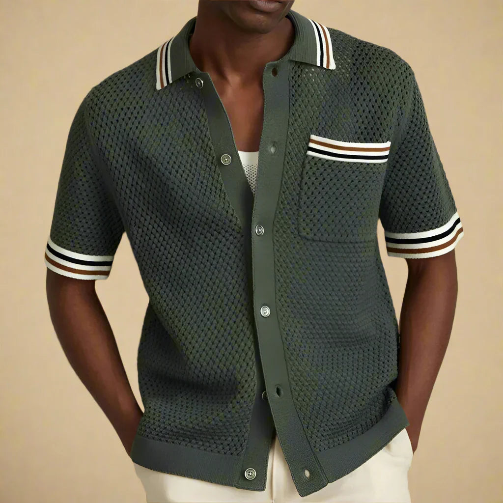 Mens Knitted Capri Shirt Short Sleeve Summer Fit - BritishMode