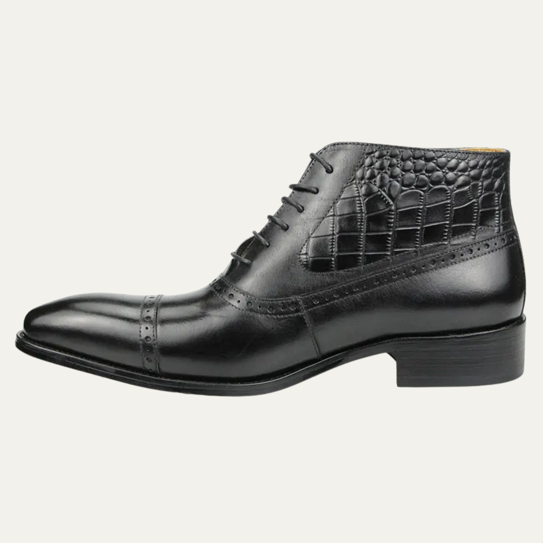 Mens Leather Brogue Dress Boots Lace-Up Ankle