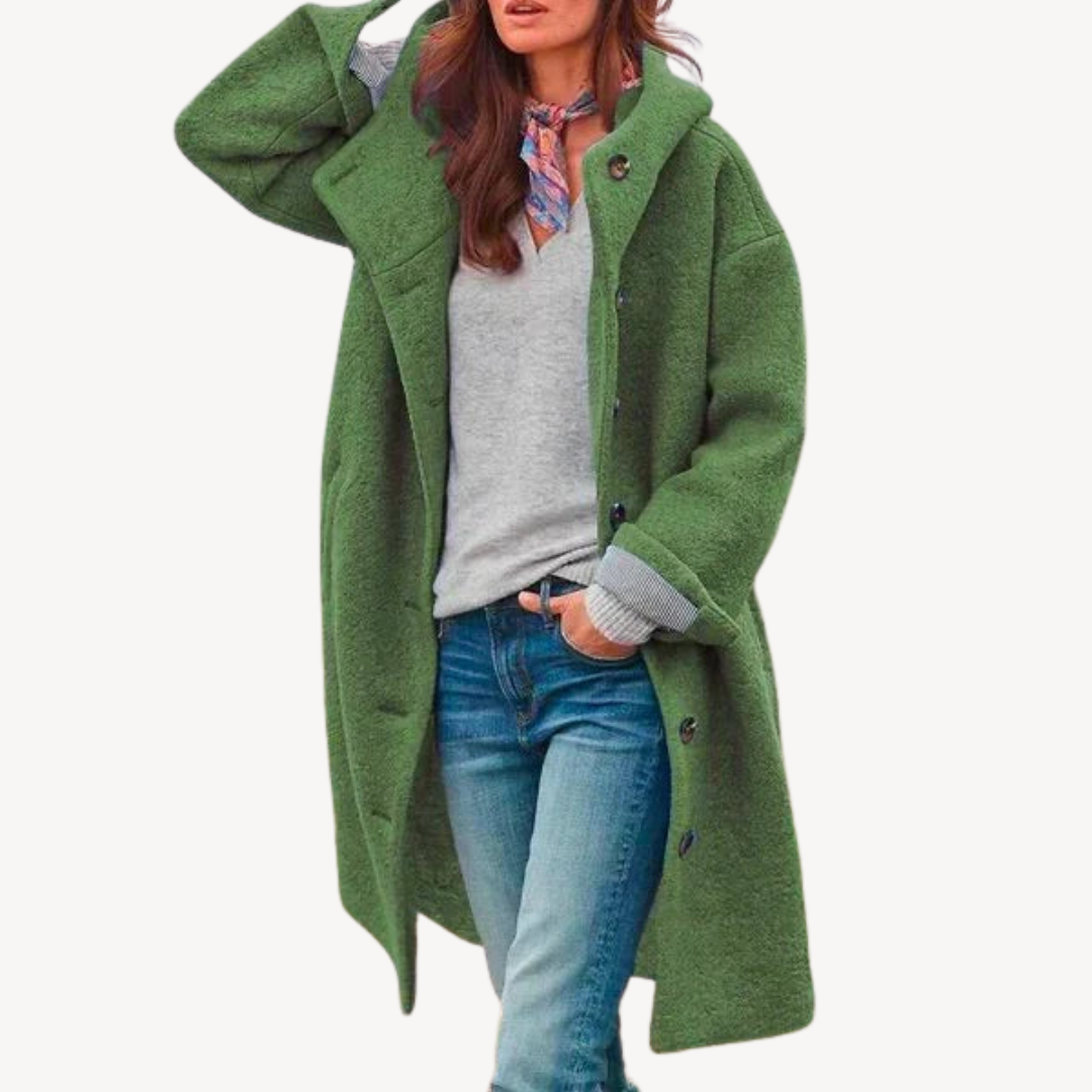 Womens Wool Blend Button Coat Hooded - BritishMode