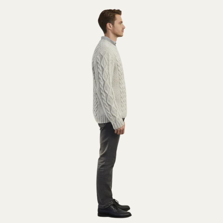 Mens Cable Knit Sweater Chunky Fit Crew Neck