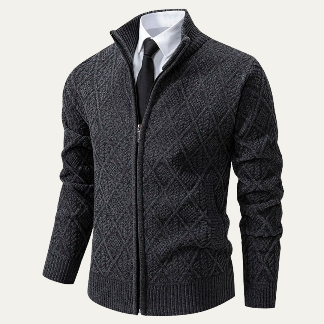 Mens Knit Jacket Diamond Pattern Smart Casual