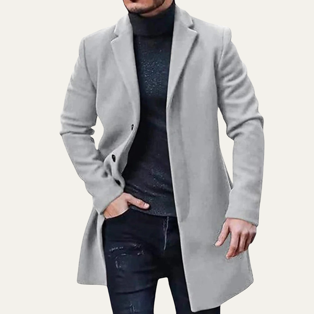 Mens Classic Overcoat Wool Blend Three Button