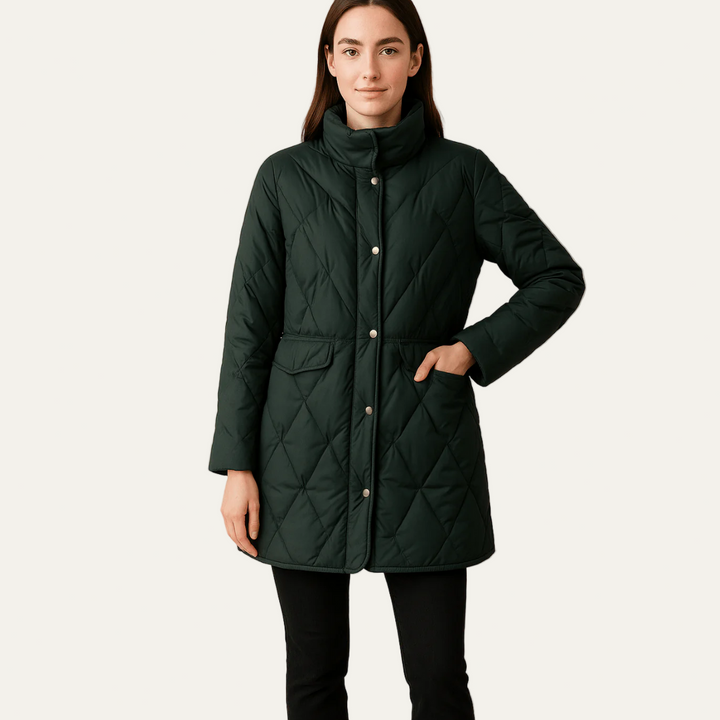 Womens Quilted Jacket Diamond Pattern Button Closure