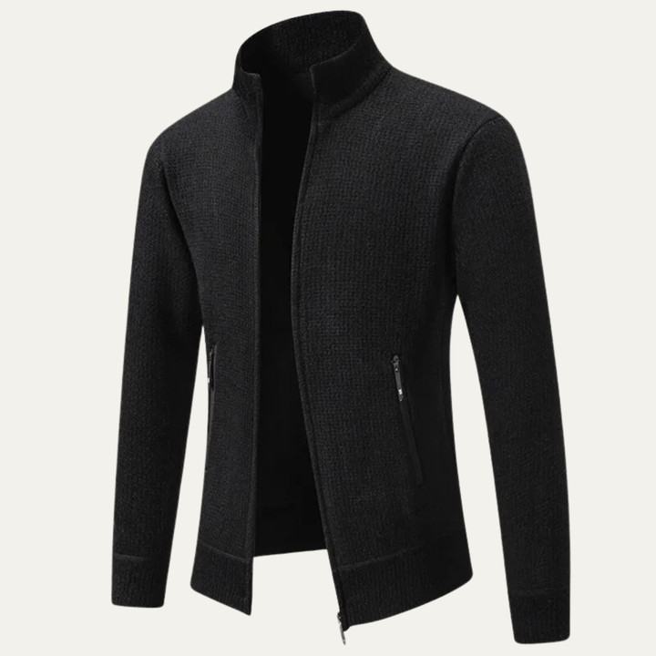 Mens Knitted Zip Cardigan Casual Stand Collar