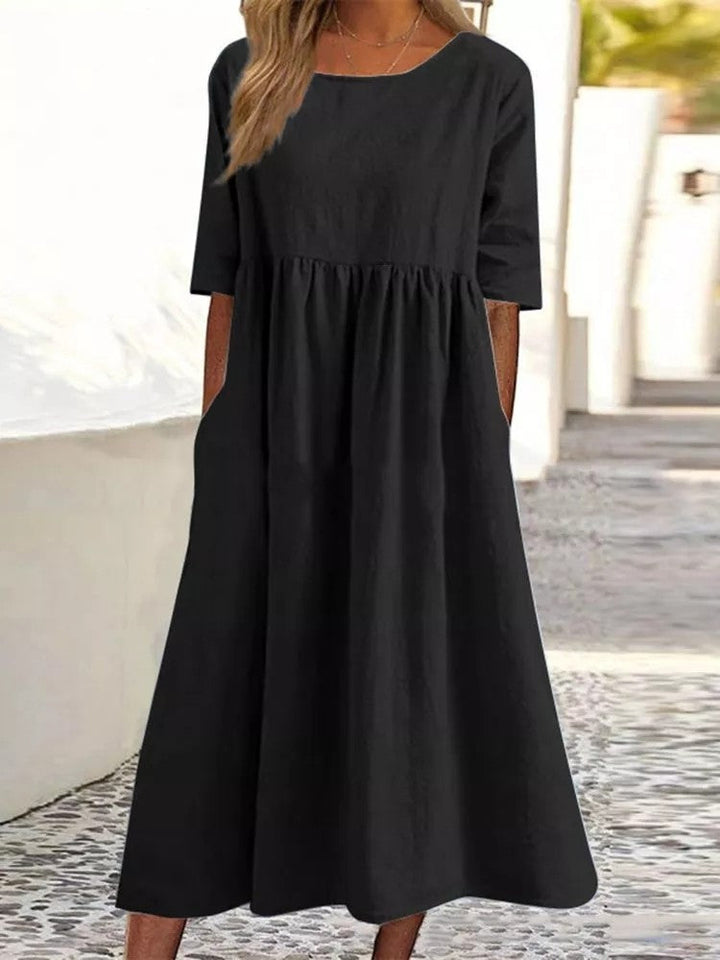 Womens Casual Midi Dress Short Sleeve Lightweight