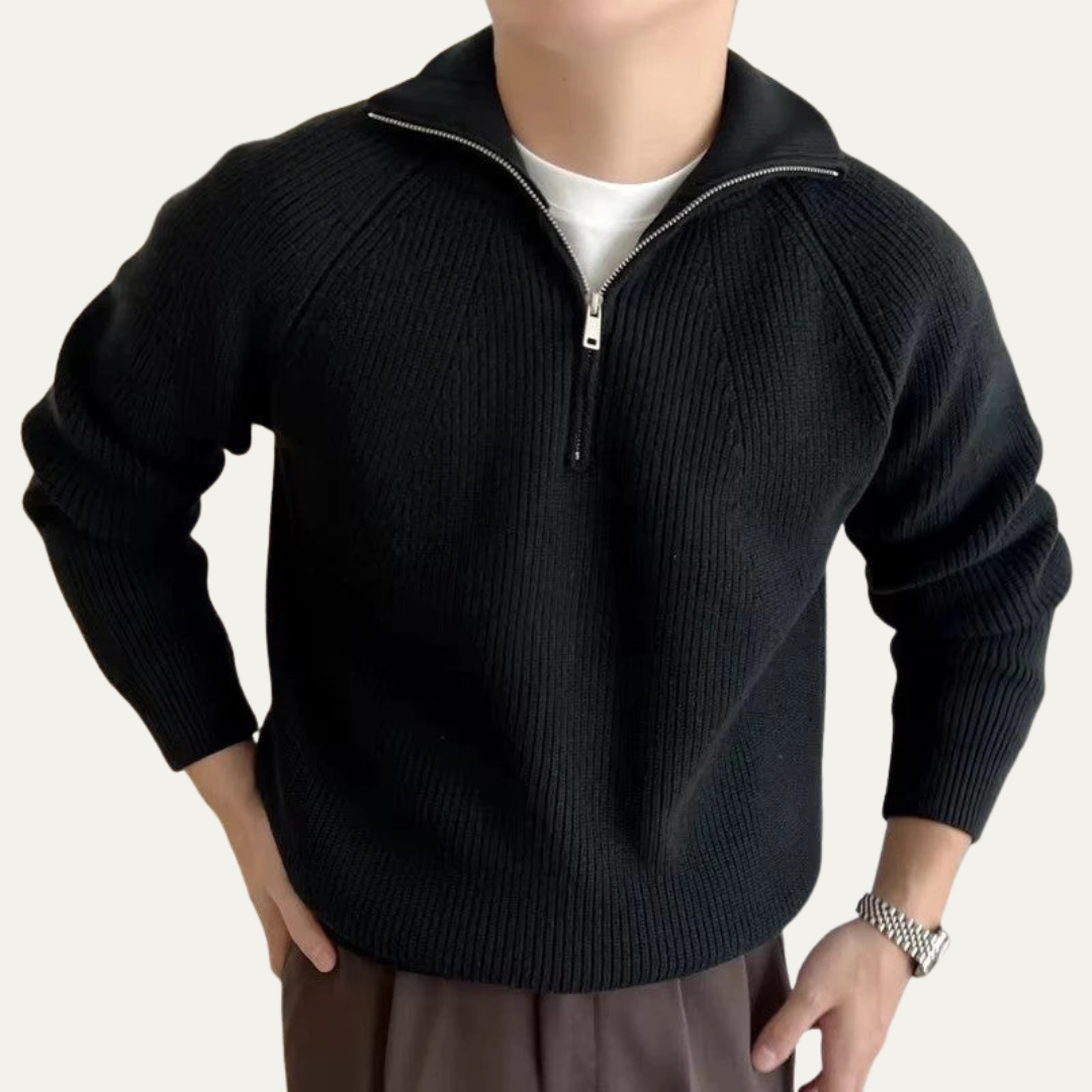 Mens Quarter Zip Pullover Vertical Rib Knit
