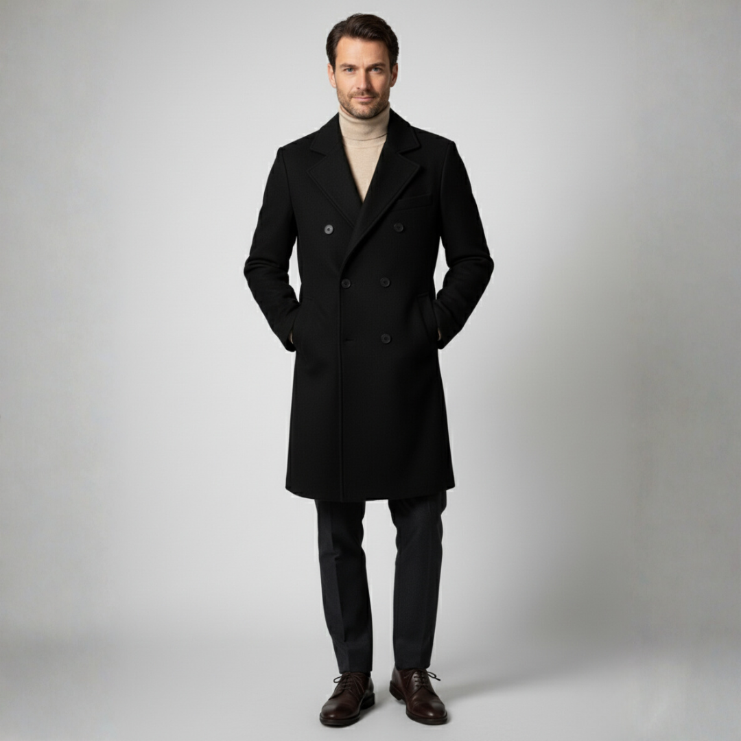 Mens Wool Overcoat Double-Breasted Fit