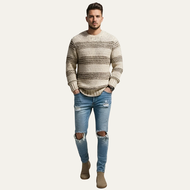 Mens Knit Sweater Chunky Fit Striped Pattern - BritishMode