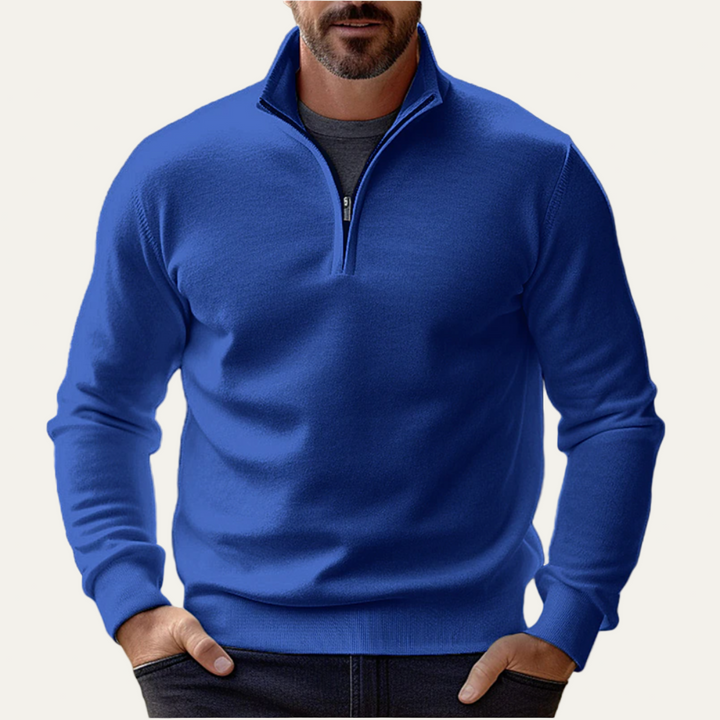 Mens Pullover Sweater Stand Collar Quarter Zip