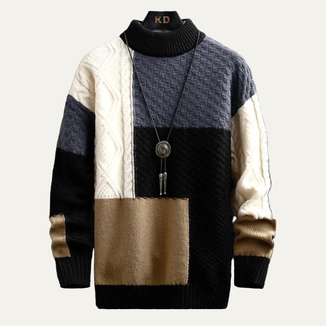 Mens Ribbed Knit Sweater with Contrast Trim