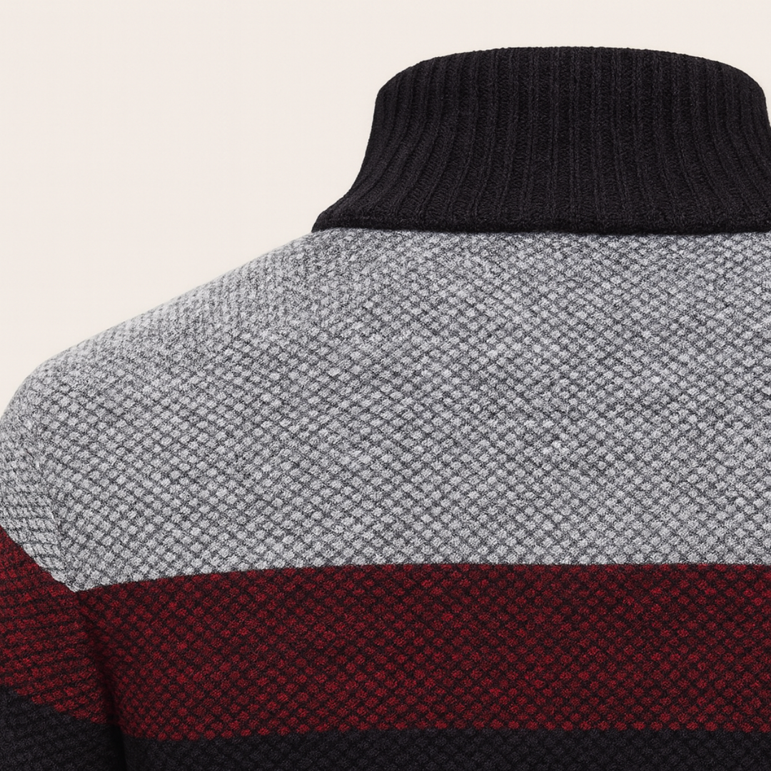 Mens Knit Zip Cardigan Striped Winter Style