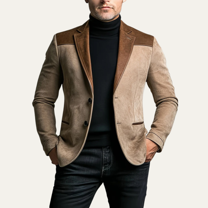 Mens Suede Blazer Jacket Elegant Slim Fit