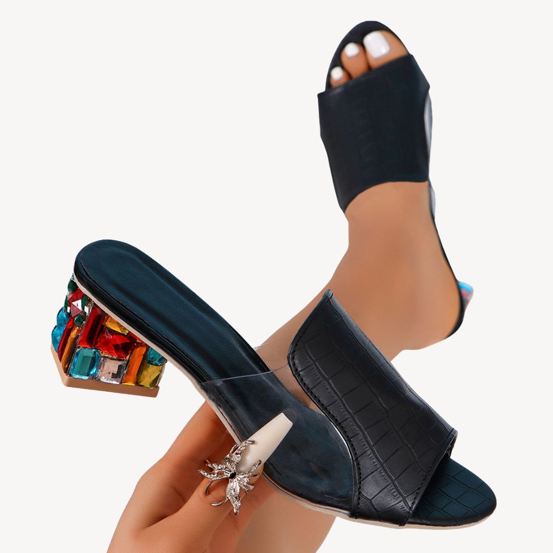 Womens Orthopedic Mules Croc-Embossed Rhinestone Detail