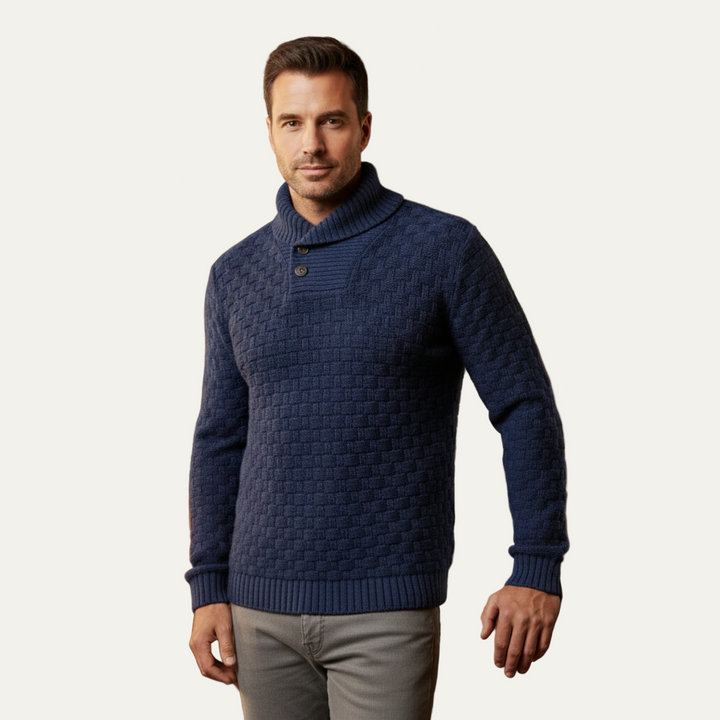 Mens Knit Sweater Textured Basketweave Shawl Collar