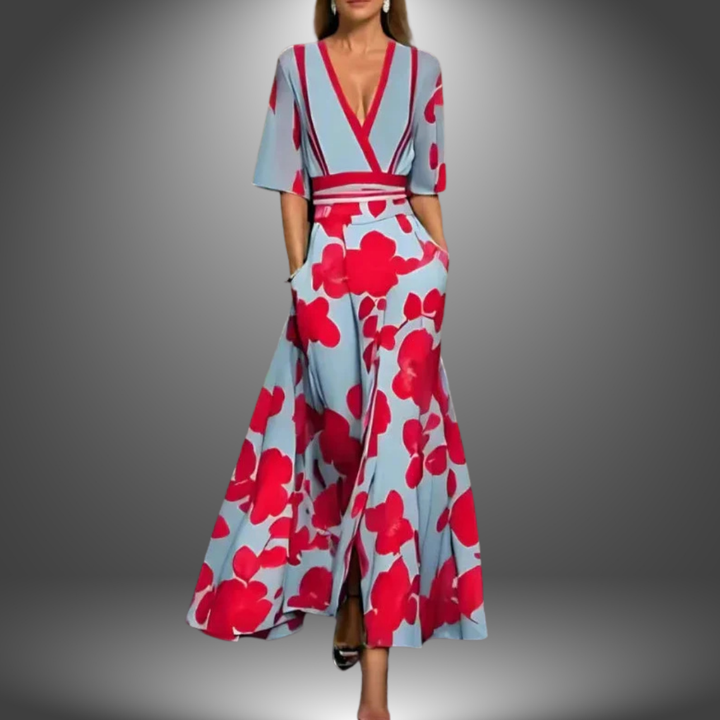 Womens Long Dress Floral Pattern Sleeveless - BritishMode